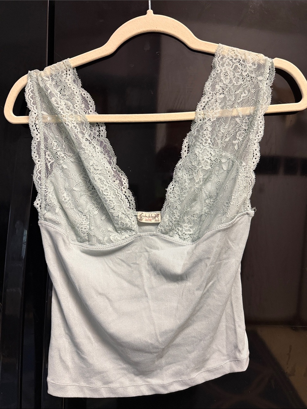 Free People Lace-Trim Ribbed Tank Top - Light Sage NWOT